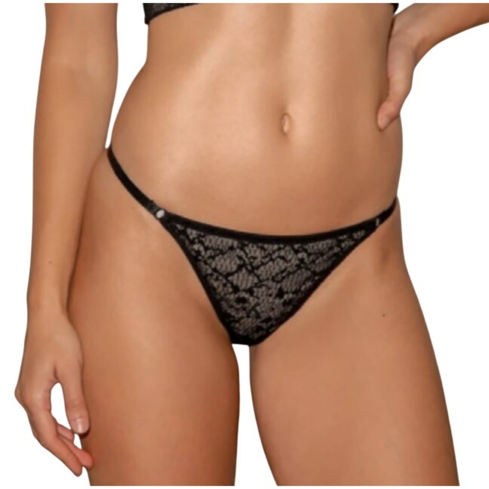 Free People Women Black Lace Thong Floral Sheer Low Rise Underwear OB1115731 S